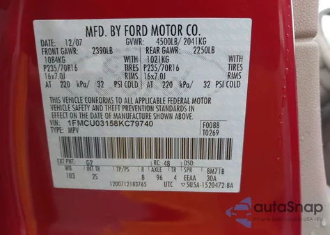 2008 Ford Escape Xlt from USA, damaged, VIN 1FMCU03158KC79740